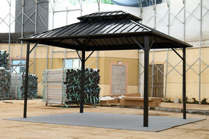 English Elm 10*10FT Aluminum Patio Gazebo with Galvanized Steel Hardtop, Double-Tier Ventilated Roof, Weatherproof Steel Gray W765S00016