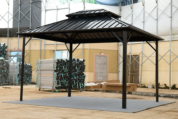 English Elm 10*10FT Aluminum Patio Gazebo with Galvanized Steel Hardtop, Double-Tier Ventilated Roof, Weatherproof Steel Gray W765S00016