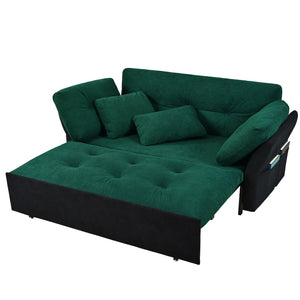 English Elm Convertible Pull Out Sofa Bed Queen Size with Steel Frame, Dual Armrests, Chenille Sleeper Couch with Storage and Casters Black+Green W3163P269679