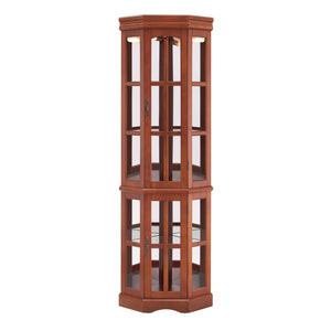 English Elm Corner Curio Cabinet with 5 Shelves and Built-In Lighting, Glass Display Case for Home Décor and Collectibles, Space-Saving Corner Accent (47x21x10.75) Walnut W1693P183978