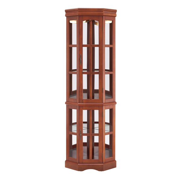 English Elm Corner Curio Cabinet with 5 Shelves and Built-In Lighting, Glass Display Case for Home Décor and Collectibles, Space-Saving Corner Accent (47x21x10.75) Walnut W1693P183978