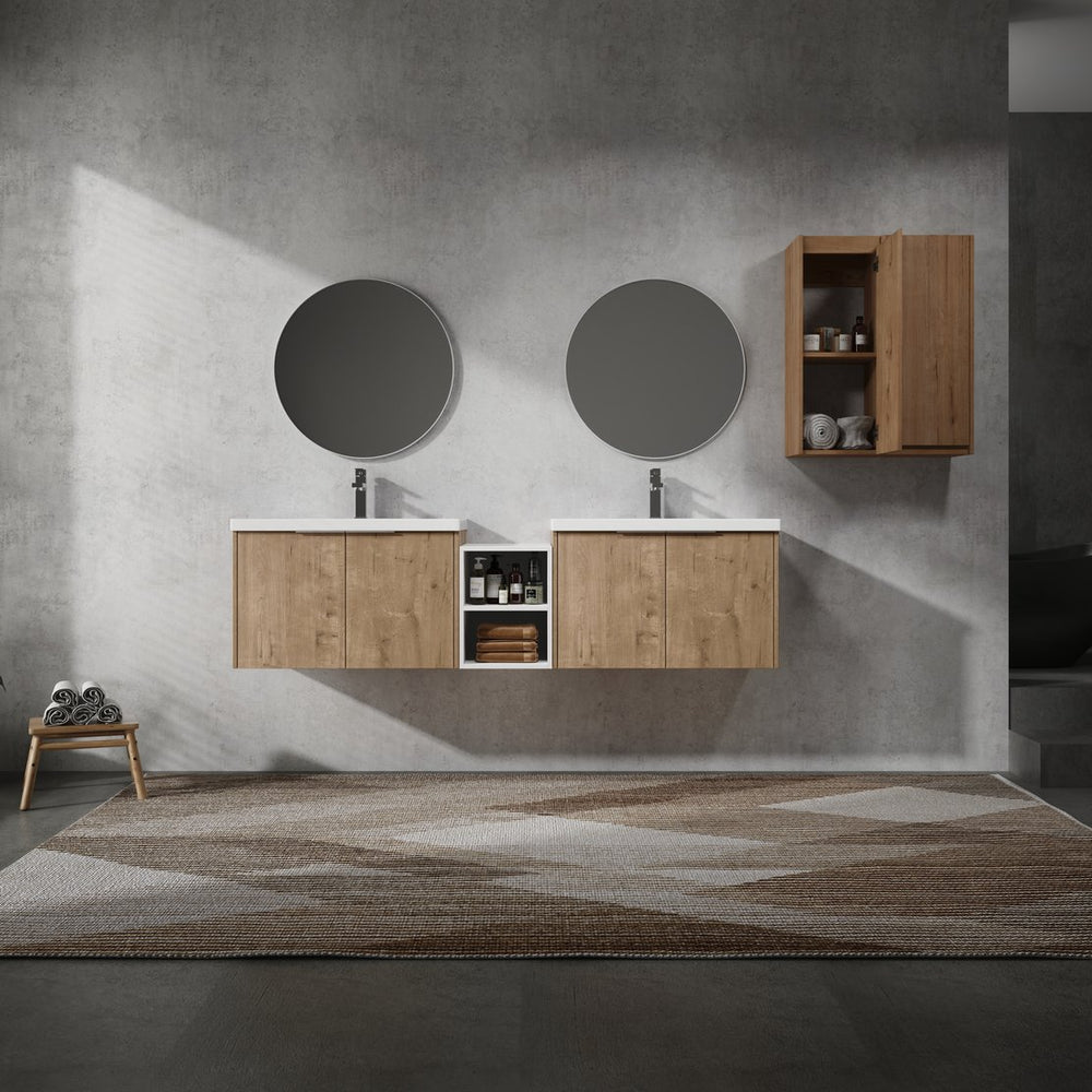 English Elm 72" Modern Wall-Mounted Bathroom Vanity Set With Soft-Close Doors, Resin Sinks & Extra Storage Space W999S00232