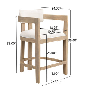 English Elm Christopher Knight Home® - 26" Contemporary Upholstered Counter Stool Set of 2 with Curved Solid Wood Back, Durable Rubberwood Frame Beige,Natural Ash N771P361764A