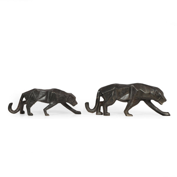 English Elm Christopher Knight Home® - Leopard Handcrafted Aluminum Figurine Set of 2 — Black Charcoal Crouching Design, Geometric Sleek Decor 71647.00