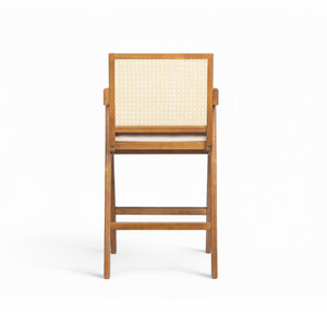 English Elm Christopher Knight Home® - 27" Woven Cane Back Bar Stool with Foam-Padded Polyester Seat, Durable Rubberwood Frame, 300lb Capacity Natural+Cream N780P237930N