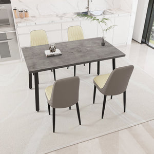 English Elm 55.12-70.87" Expandable Dining Table Set Seats 6 with Pu Upholstered Chairs Black Metal Legs Beige+Grey W2189S00914