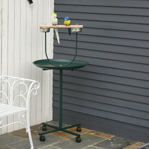 English Elm PawHut Rolling 48" T-Stand Bird Playstand with Large Perch, Stainless Bowls, Tray & Wheels Green W2225P173755