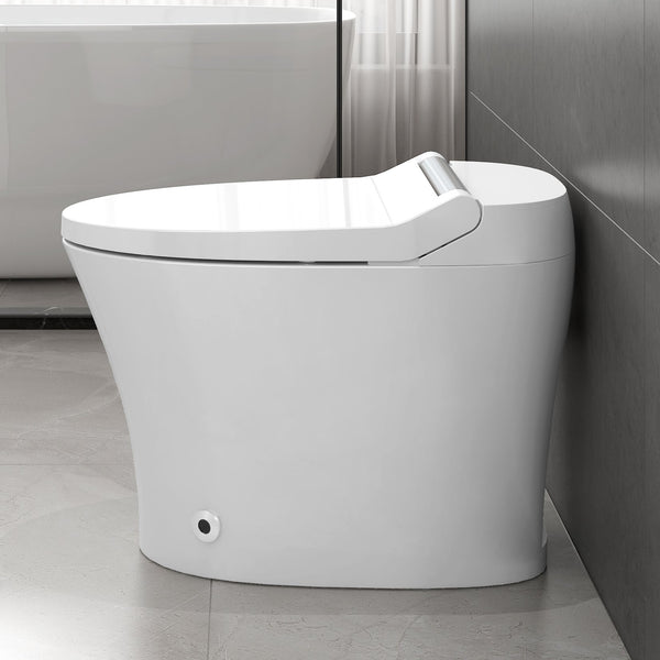 English Elm Smart toilet One-Piece Elongated Heated Seat with Foot Sensor, Dual Flush, Auto-LED Night Light, IPX4 Waterproof and Soft-Close Comfort Bowl (White) N753P222587W