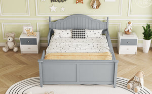 English Elm Full Full Size Kids Bed Gray — Solid Pine Wood Platform with Headboard & Footboard, Guardrail, 300LB Capacity W2593P358753