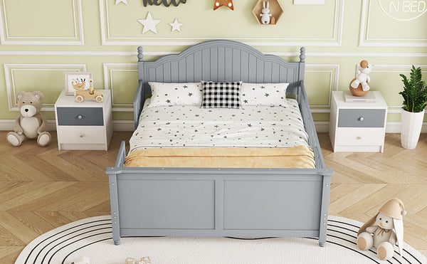 English Elm Full Full Size Kids Bed Gray — Solid Pine Wood Platform with Headboard & Footboard, Guardrail, 300LB Capacity W2593P358753