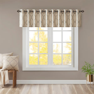 JLA Home Madison Park - Fretwork Metallic Fretwork Print Valance with Grommet Top — Textured Cotton-Blend Light Filter Beige/Grey MP41-2021