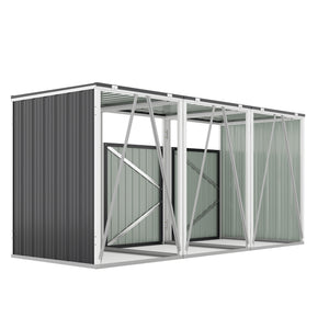English Elm Garbage Bin Shed Galvanized Steel Enclosure Fits Three Cans with Lockable Waterproof Lid Dark Gray W1598P357716