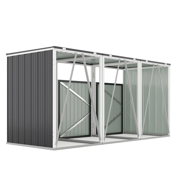 English Elm Garbage Bin Shed Galvanized Steel Enclosure Fits Three Cans with Lockable Waterproof Lid Dark Gray W1598P357716