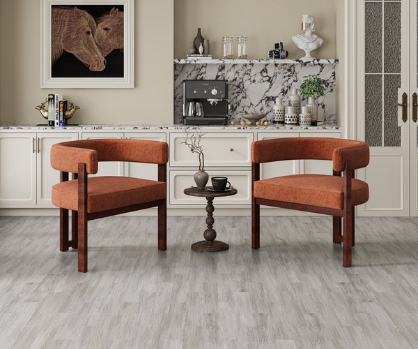 English Elm Modern Chenille Barrel Dining Chair with Padded Foam Seat, Sturdy Metal Legs, 300lb Capacity, Versatile Accent Orange W395P233458