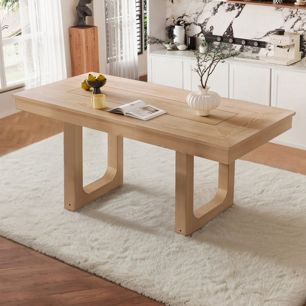 English Elm 60"-78" Extendable Farmhouse Dining Table Solid Rubberwood Legs Seats up to Eight Natural N752P436722N