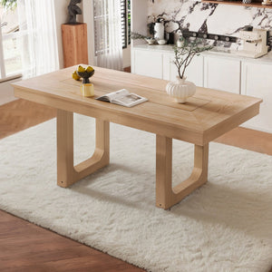 English Elm 60"-78" Extendable Farmhouse Dining Table Solid Rubberwood Legs Seats up to Eight Natural N752P436722N