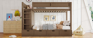 English Elm Twin Triple Bunk Bed Metal L-shaped Frame Sleeps Three Kids White Finish Brown W1580S00644