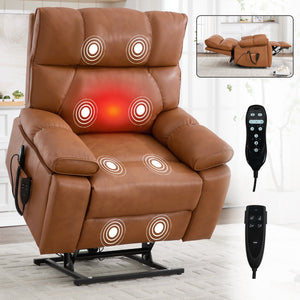 English Elm Orange Leatheraire Dual Motor Power Lift Recliner with Massage Heat and Lumbar W1803P340283
