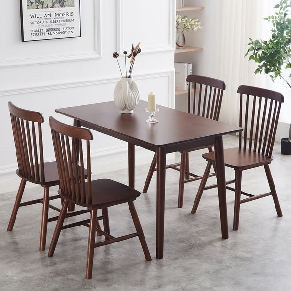 English Elm 4 Solid Wood Dining Chairs with Curved Backrests, Wide 16.5" Seats, Anti-Skid Feet, Easy-Clean Finish Walnut T3967P383422