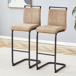 English Elm 42.5 Inch Brown Tech Fabric Bar Stool Set of 2 - Modern Comfort, Black Metal Legs, Non-Slip Feet W1512P391673