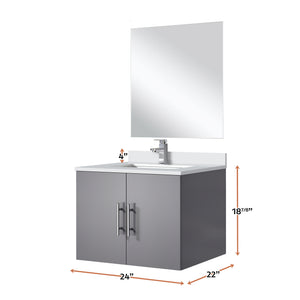 English Elm Dark Grey Single Bath Vanity Set With White Quartz Countertop, Mirror, And Faucet - Modern Elegance B2731S01296