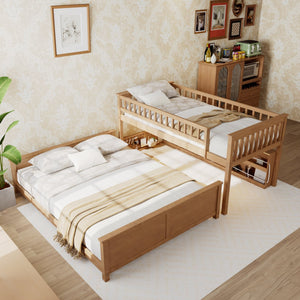 English Elm Twin Xl Over Queen Bunk Bed with Led Lighting Shelving and Pegboard Pinewood Frame Brown LT000280AAP