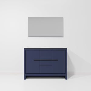 English Elm Navy Blue Double Bath Vanity With White Quartz Top, 43" Mirror & Ample Storage Solutions, 48" W B2731S01489