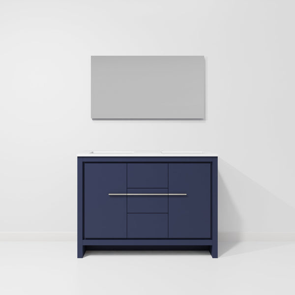 English Elm Navy Blue Double Bath Vanity With White Quartz Top, 43" Mirror & Ample Storage Solutions, 48" W B2731S01489