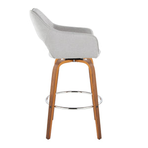 English Elm Fixed-height Swivel Barstools Mid-century Walnut Bentwood Frame Grey Upholstered Set B202S01928