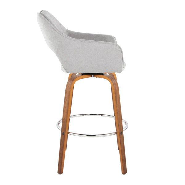 English Elm Fixed-height Swivel Barstools Mid-century Walnut Bentwood Frame Grey Upholstered Set B202S01928