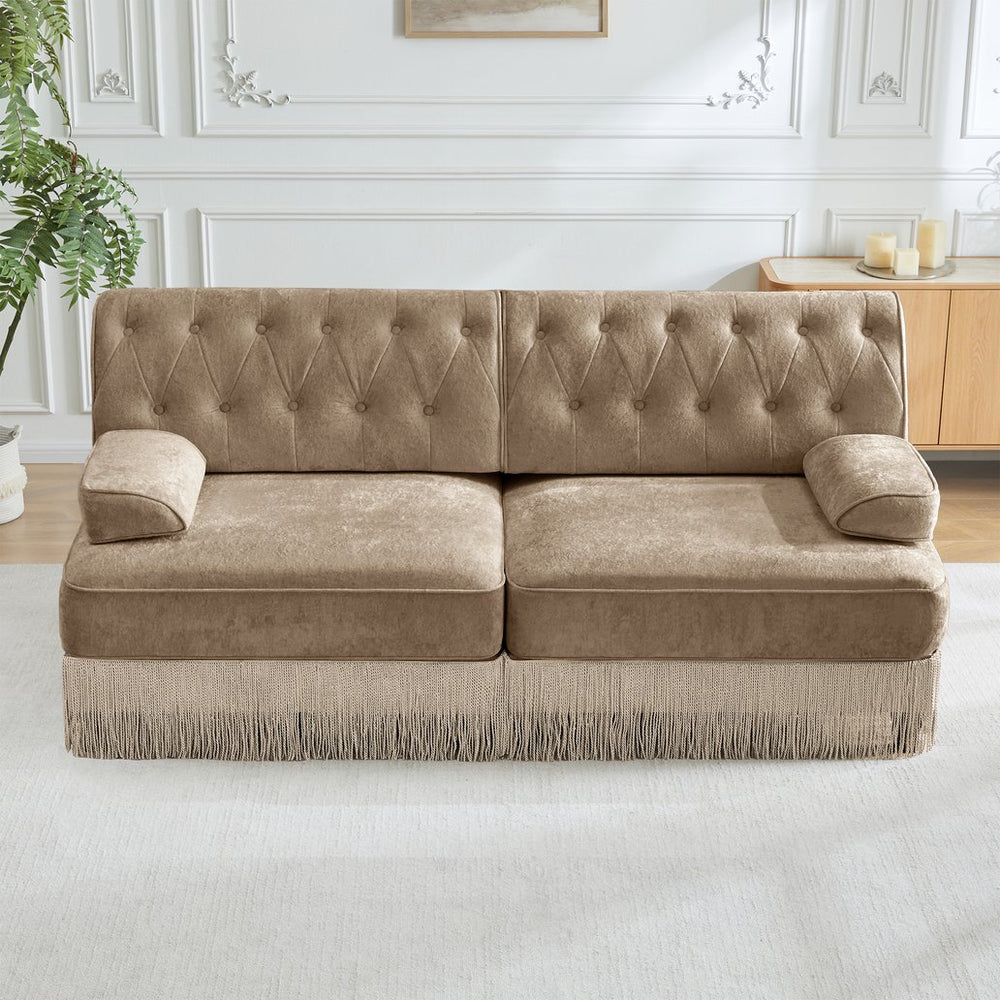 English Elm Soft Velvet Chesterfield Sofa Tufted Backrest Tassel Fringe Skirt Modular Living Room W714S01694