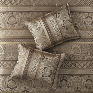 English Elm 7 Piece Jacquard Comforter Set - Luxurious Brown/Gold King Bedding With Decorative Pillows & Shams B03597001