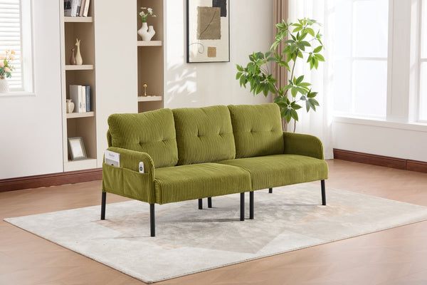 English Elm United We Win Corduroy Loveseat Plush Ergonomic Sofa with Spring Support Metal Legs Olive Green W1568P410049