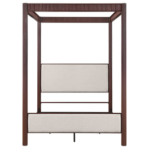 English Elm Tova Eastern King Canopy Bed with Upholstered Panels and Grooved Metal Posts B062P451993