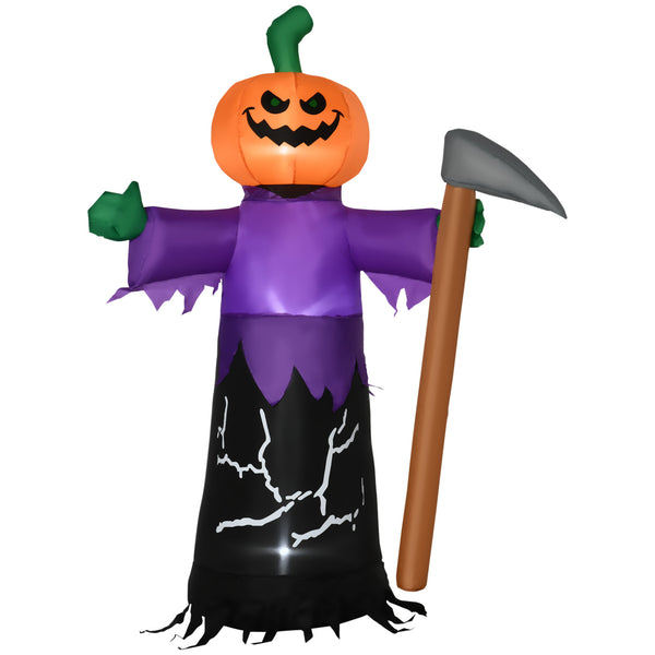 English Elm Outsunny Inflatable 5ft Pumpkin Grim Reaper with Bright LED Lights, Waterproof Yard Décor for Halloween Purple W2225P217525