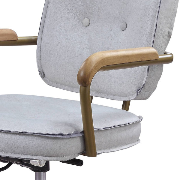 English Elm Siecross Vintage White Top Grain Leather Office Chair with 360° Swivel, Plush 3" Cushion, Casters B2726P255341