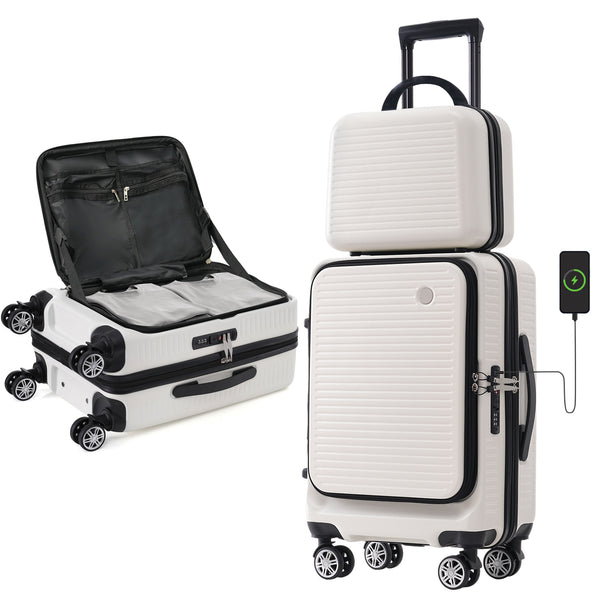 English Elm Carry-on Abs Hard Shell Suitcase with Front Access Pocket Usb Port Spinner Wheels PP314954AAK