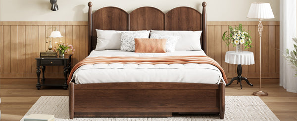 English Elm Queen Size Platform Bed With Twin Xl Trundle & 2 Spacious Drawers - Elegant Walnut Design Upgrade N820S00025D-GIGA