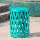 Christopher Knight Home® - Noble House - Pecola Indoor 14 Inch Diameter Lattice Matte Teal Iron Side Table