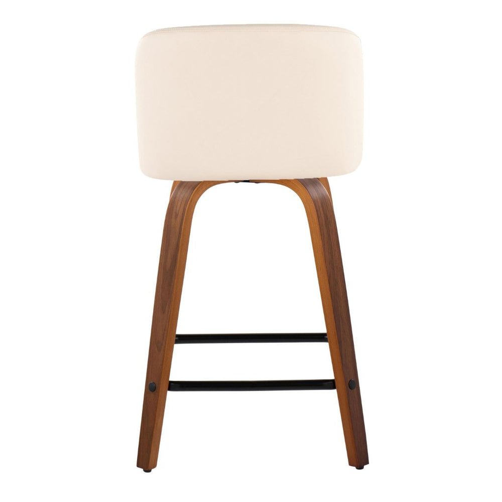 English Elm Toriano 24" Mid-Century Modern Swivel Counter Stool Set Of 2 In Walnut & Cream Faux Leather Comfort B202S00141-GIGA