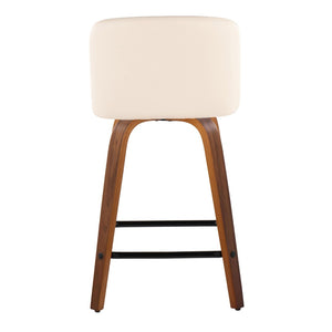 English Elm Toriano 24" Mid-Century Modern Swivel Counter Stool Set Of 2 In Walnut & Cream Faux Leather Comfort B202S00141-GIGA