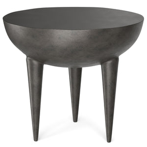 English Elm Otto Handcrafted Cast Aluminum Side Table in Graphite Finish — Convex Top, Tapered Legs, 24" Round B136P239038