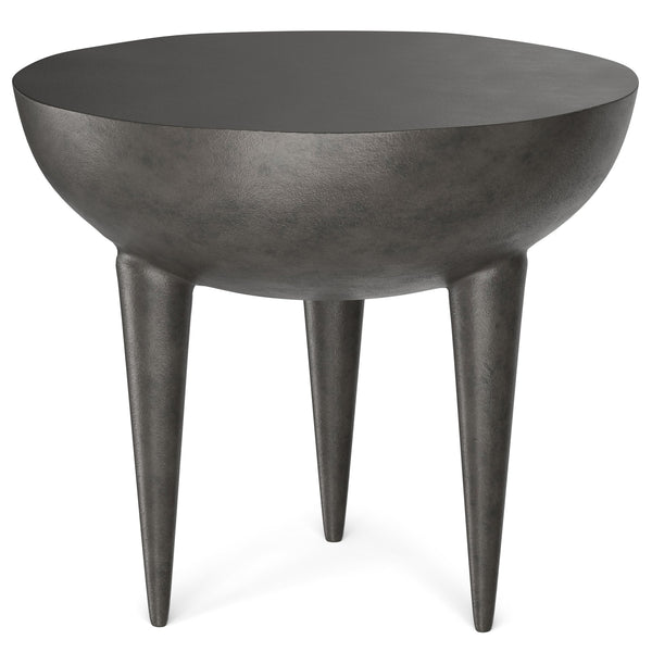English Elm Otto Handcrafted Cast Aluminum Side Table in Graphite Finish — Convex Top, Tapered Legs, 24" Round B136P239038