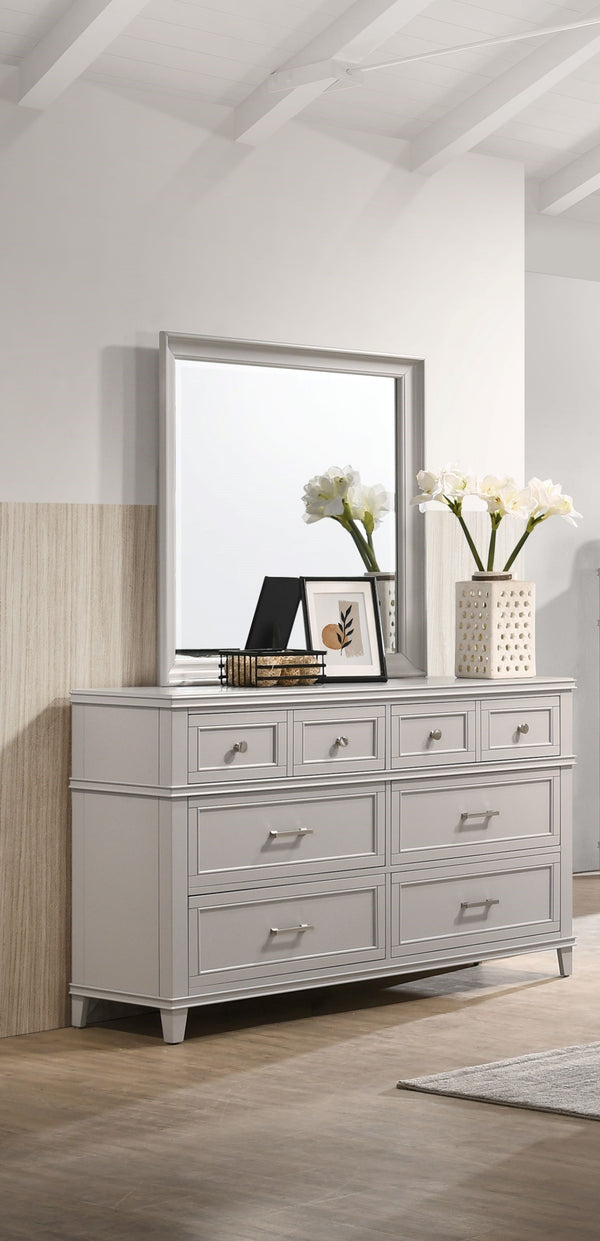 English Elm Gray Square Mirror Solid Wood Frame with Beveled Glass Edge, Transitional Poplar Accent for Walls B2699P236722