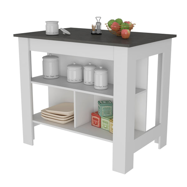 English Elm Brooklyn Kitchen Island with Spacious 40.5" Top, Three Concealed Shelves, Multicolor, Sturdy Design B128P148878