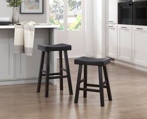 English Elm Transitional Counter Height Stools Set of 2 — 24" Rustic Accent Solid Rubberwood Seats for Islands Black 45.25 L x 20 W x 9.25 H B011P284436