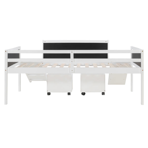 English Elm Twin Kids Loft Bed Solid Pine Frame with Slide Chalkboard and Climbing Rope Play Zone White N708P340493K