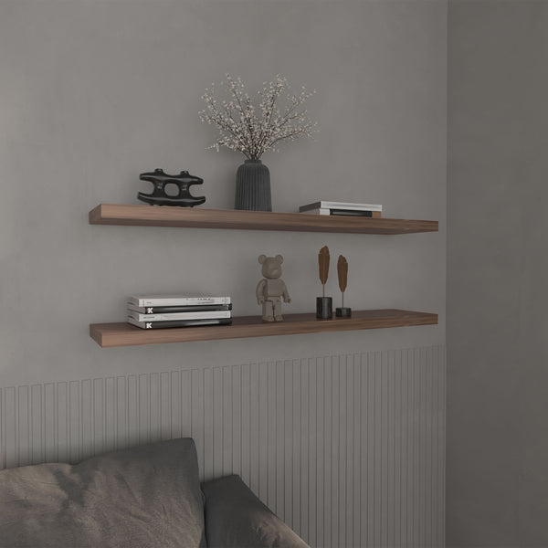 English Elm Floating Shelves - Stylish Walnut Design, 2-Tiered Storage Solution For Modern Home Decor & Organization B097P250908