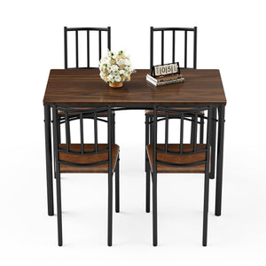 English Elm Dining Set for Four with Steel Frame Chairs and Particleboard Top Industrial Kitchen Walnut W1162P430310