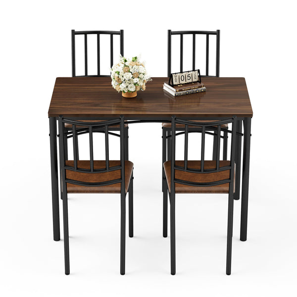 English Elm Dining Set for Four with Steel Frame Chairs and Particleboard Top Industrial Kitchen Walnut W1162P430310